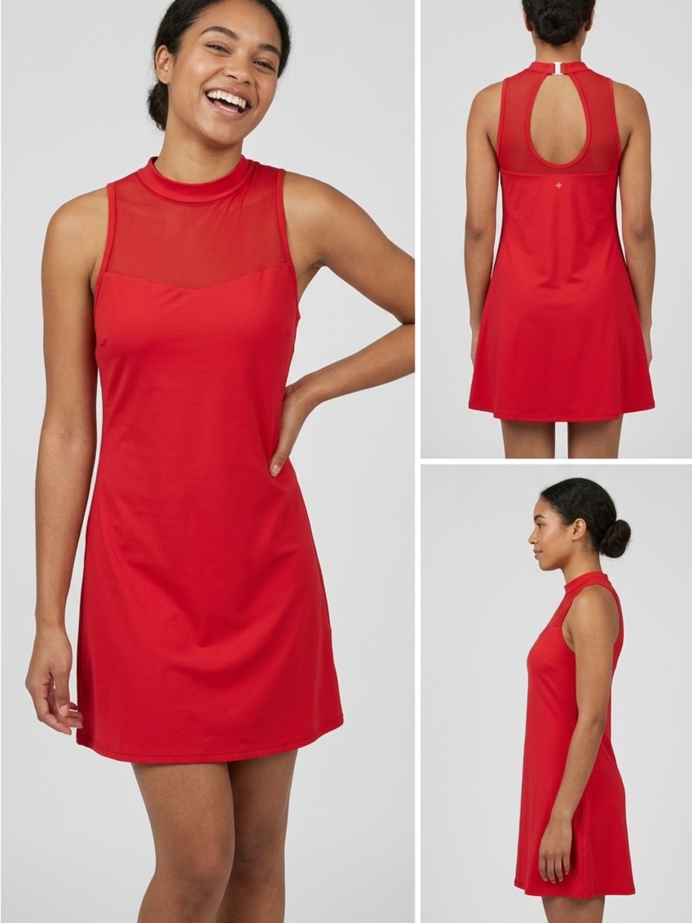 HALARA Red Mesh Yoke Mock Neck Swim Coverup
